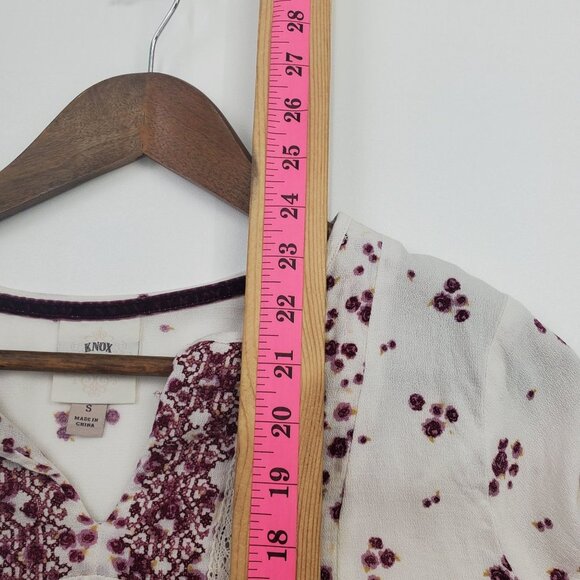 Knox Rose Womens Pink Cream Floral Tunic Top Sz S Long Sleeve V-Neck Lace Boho - Picture 14 of 15